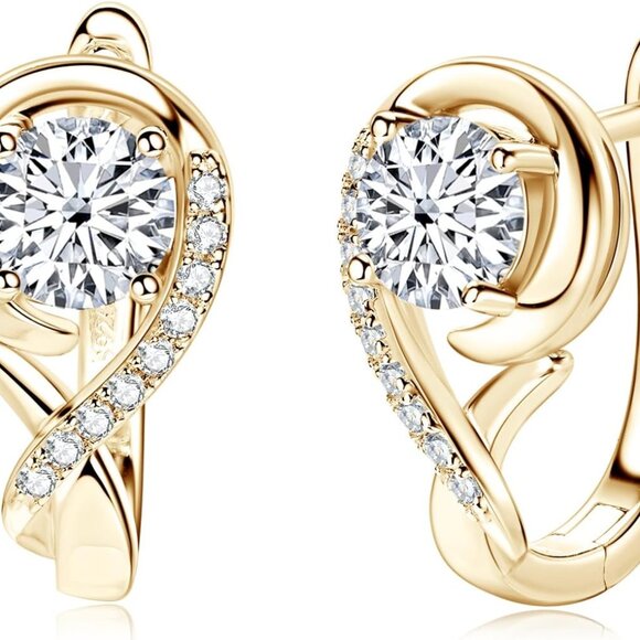 Moissanite Hoop Earrings for Women, Lab Imitation Diamond Huggie Earrings, 18K W - Picture 1 of 6